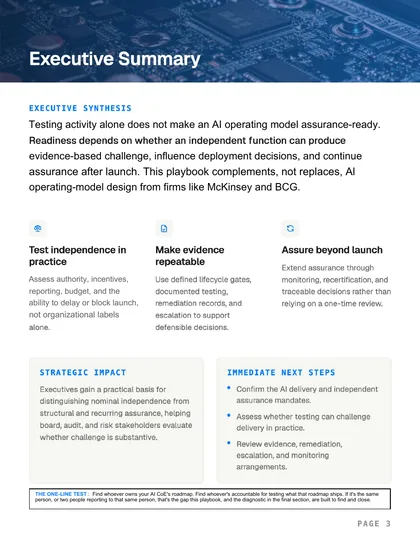 Executive summary page from The AI CoE Playbook